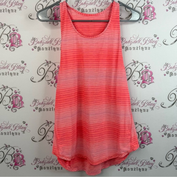 Tops - Tank top neon orange striped stretchy shirt bright Workout Pink Striped Top